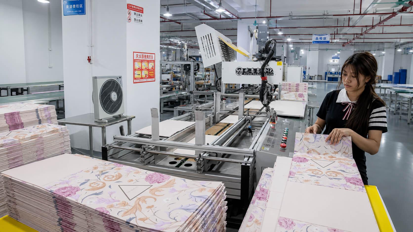 Folding box production line -- collapsible flat-pack packaging